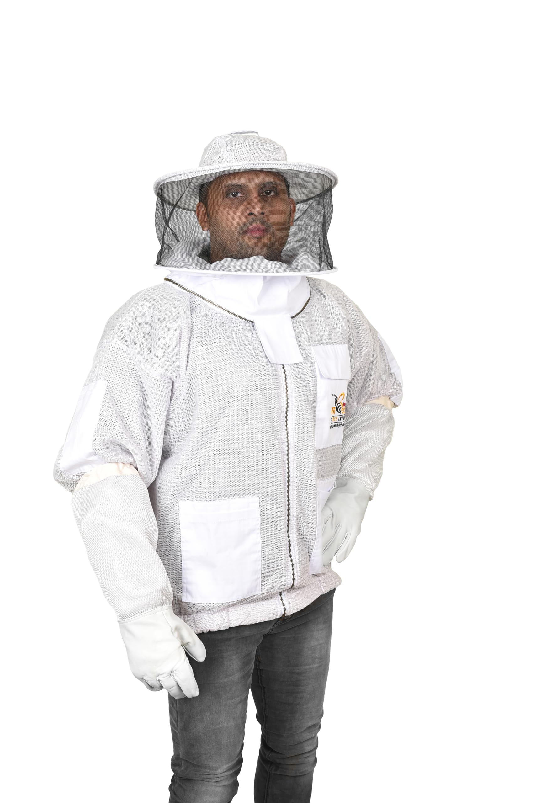 Fabee Impex 3 Layer Ventilated Beekeeping Jacket Round Veil Beekeeping Fully Ventilated Jacket with Round Veil (Large)