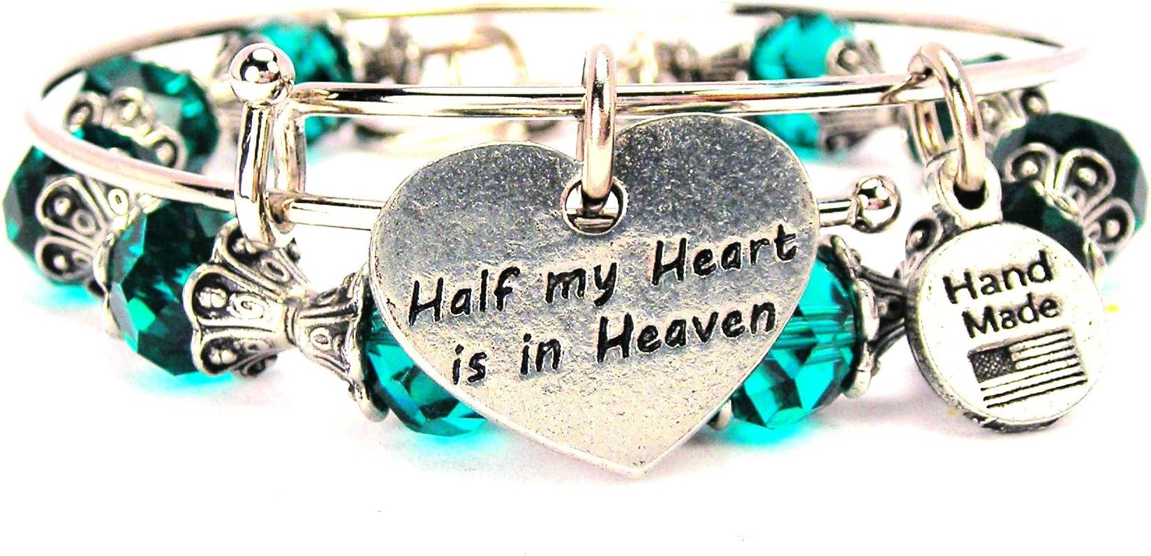 ChubbyChicoCharms 2 Piece Set Half My Heart is in Heaven Emerald Green Bangle Bracelet Collection