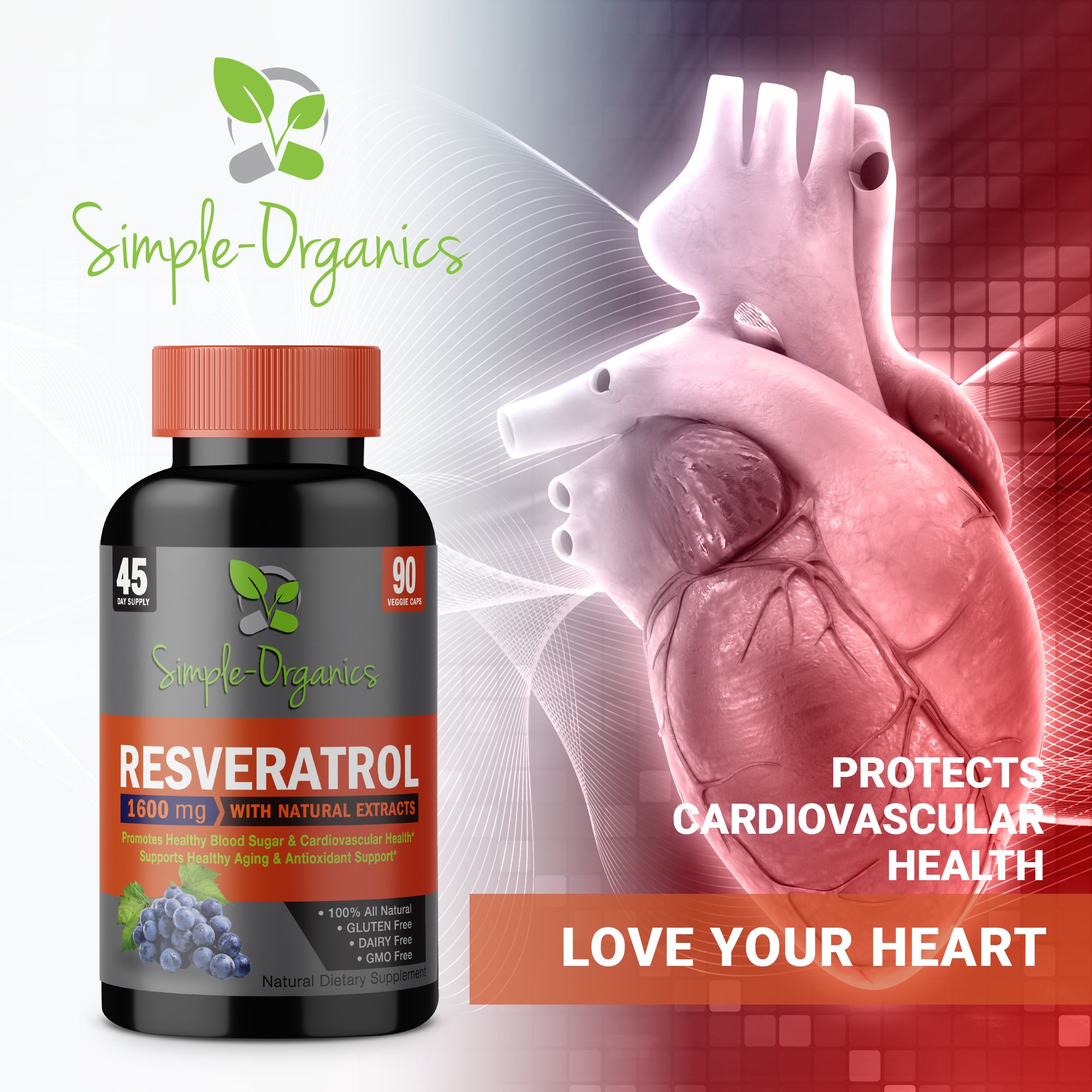 Resveratrol 1600mg per Serving of Organic TransResveratrol & Potent