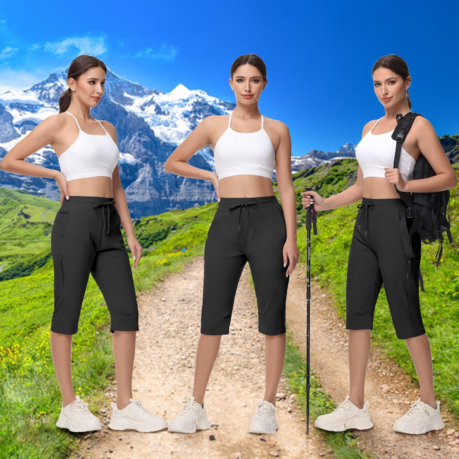 Women's Long Shorts 15" Below The Knee Capri Hiking Shorts Quick Dry Lightweight Outdoor Casual Crop Pants Cargo - Image 3