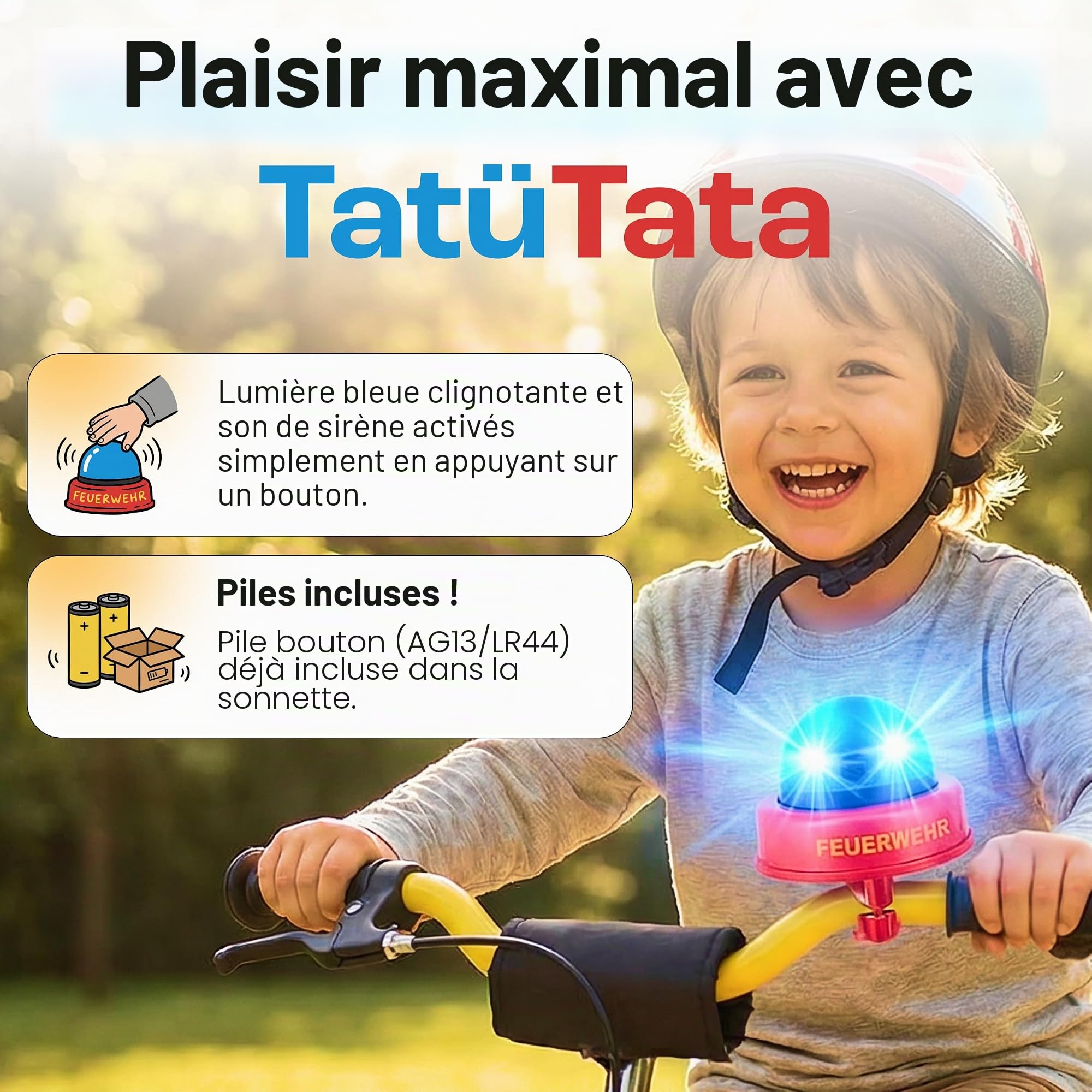 Smart-Planet JO-20637 Sirène de vélo de Pompier - Sirène de vélo Amusante pour Enfant - Sonnette pour Guidon de vélo