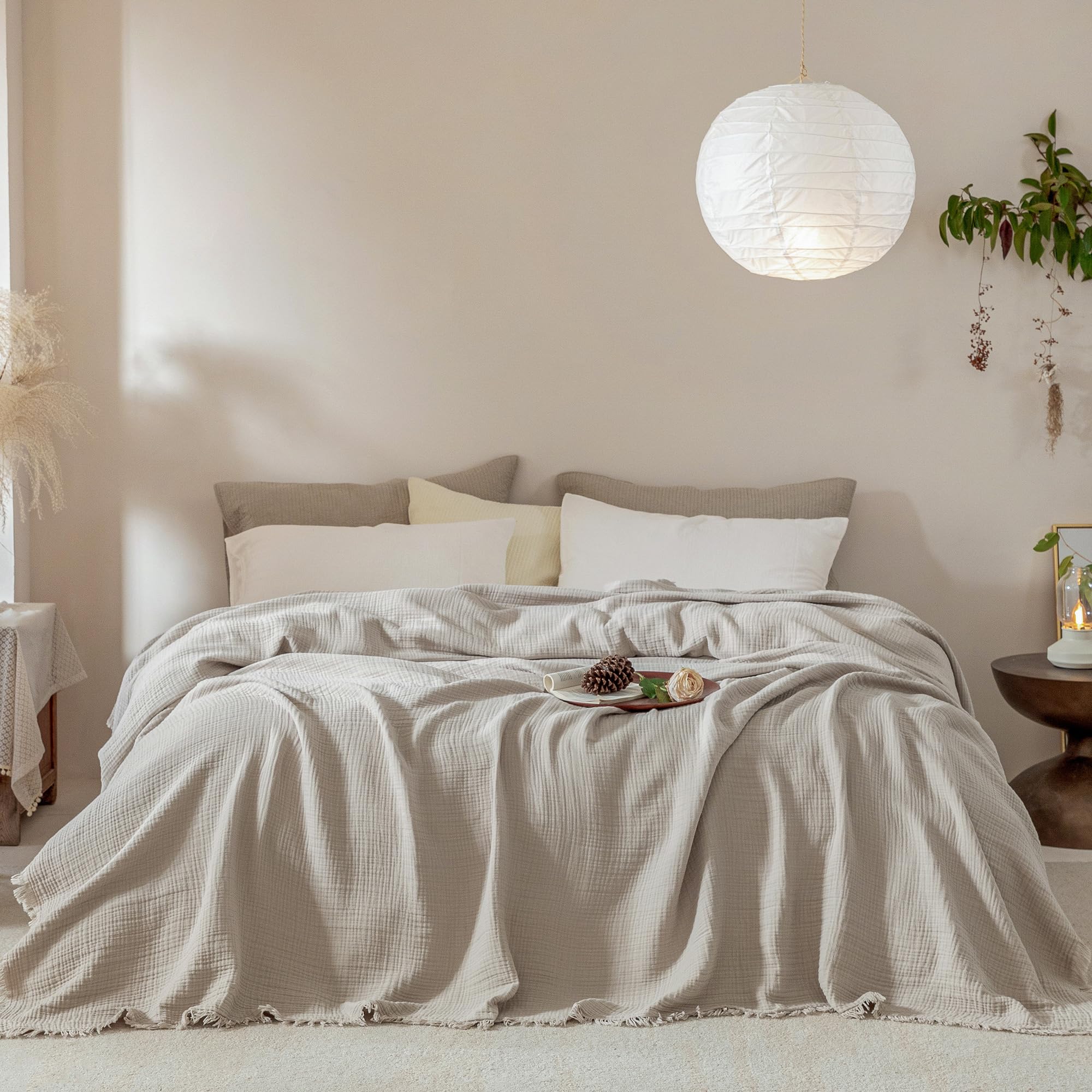 Muslin Fringe Blankets for Adults: 100% Cotton Cloud Soft Oversize Queen