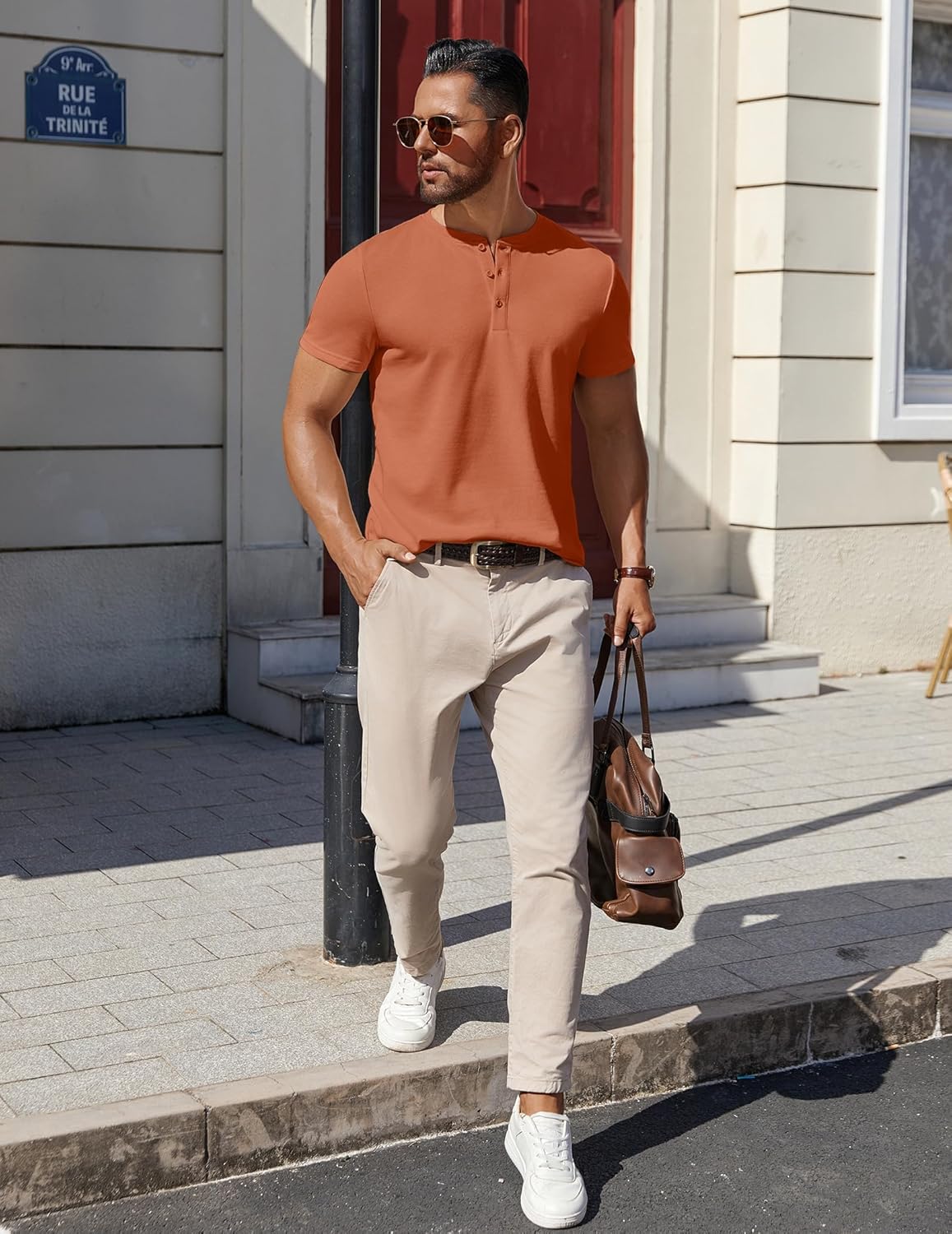 COOFANDY Mens Cotton Henley T-Shirts Short Sleeve Button Casual Basic Tees Work Shirts with Split Side - Image 3