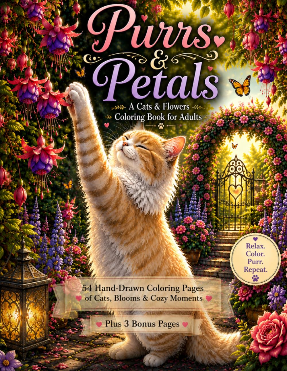 Purrs & Petals: A Relaxing Cats & Flowers Coloring Book for Adults
