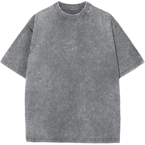 Men's Oversized Cotton T-Shirts Loose Fit Vintage Washed Tee Unisex Short Sleeve Casual Shirts Tops