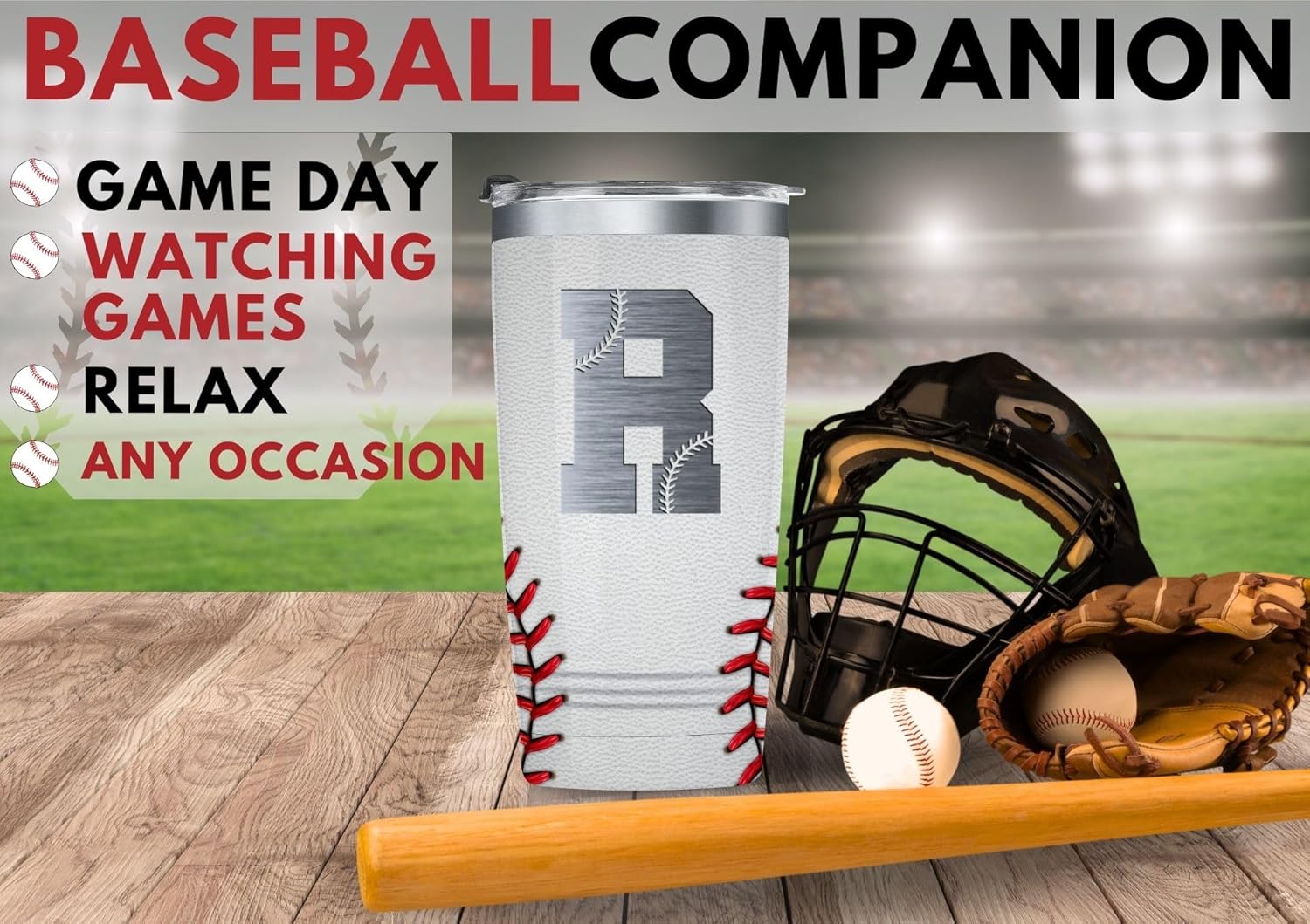 Onebttl Personalized Baseball Gifts for Teen Boys, Men, Coaches, 20oz Stainless Steel Tumbler with Laser Etched Initials for Baseball Players, Lovers, White - M - Image 5