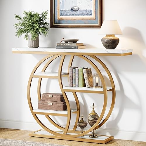 Miniatura 2 de Tribesigns Mesa consola industrial de 47.24 pulgadas, mesa de entrada de 5 niveles con patas ajustables, mesa de sofá larga estrecha con estantes de