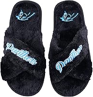 Vista 10 de FOCO Pantuflas deslizantes cruzadas mullidas con logotipo de texto del equipo NFL para mujeres