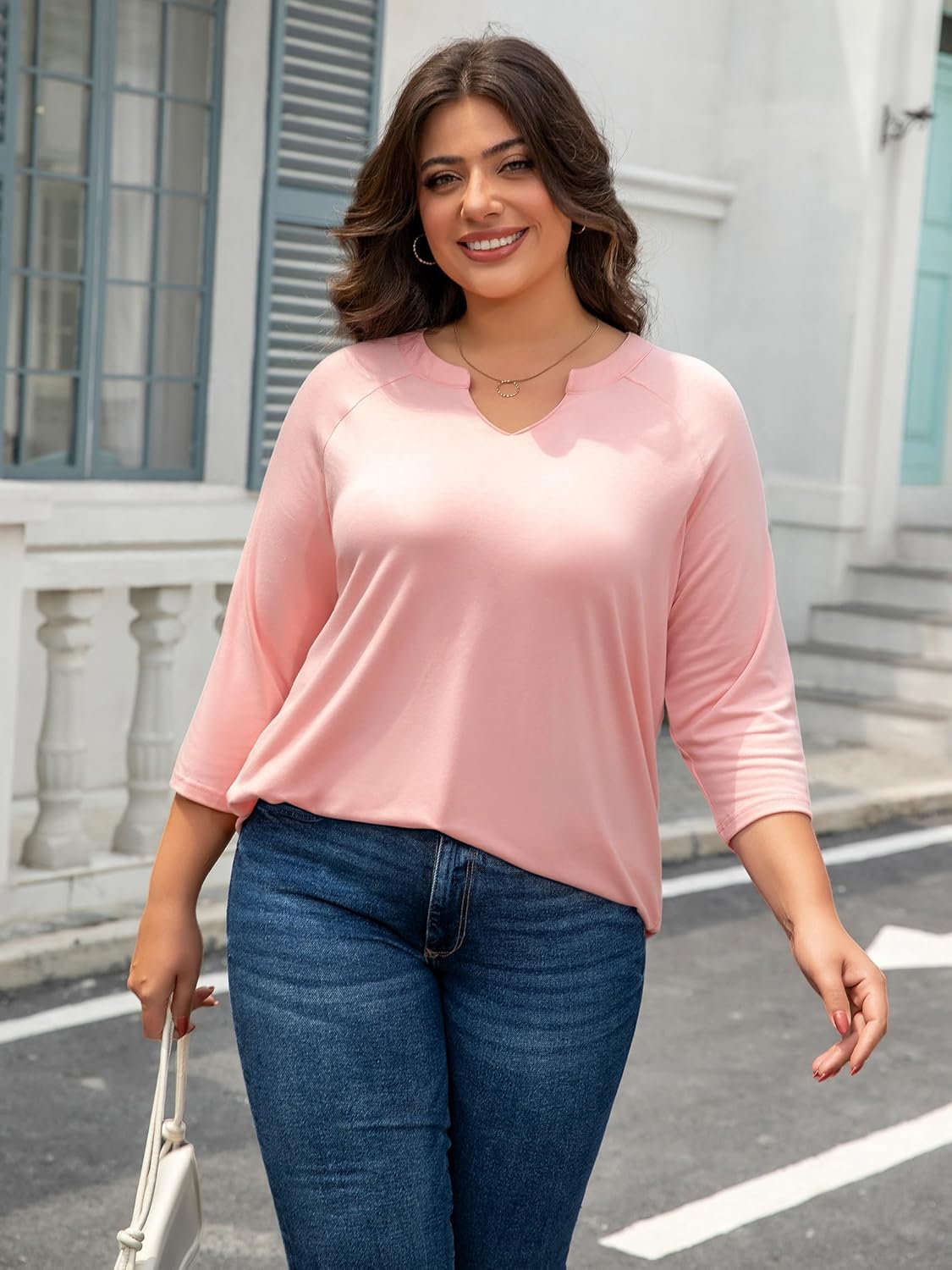 Chulianyouhuo Womens Plus Size Tops 3/4 Sleeve V Neck Casual T Shirt Summer Basic Loose Fit Tunic Blouse 2025 - Image 5