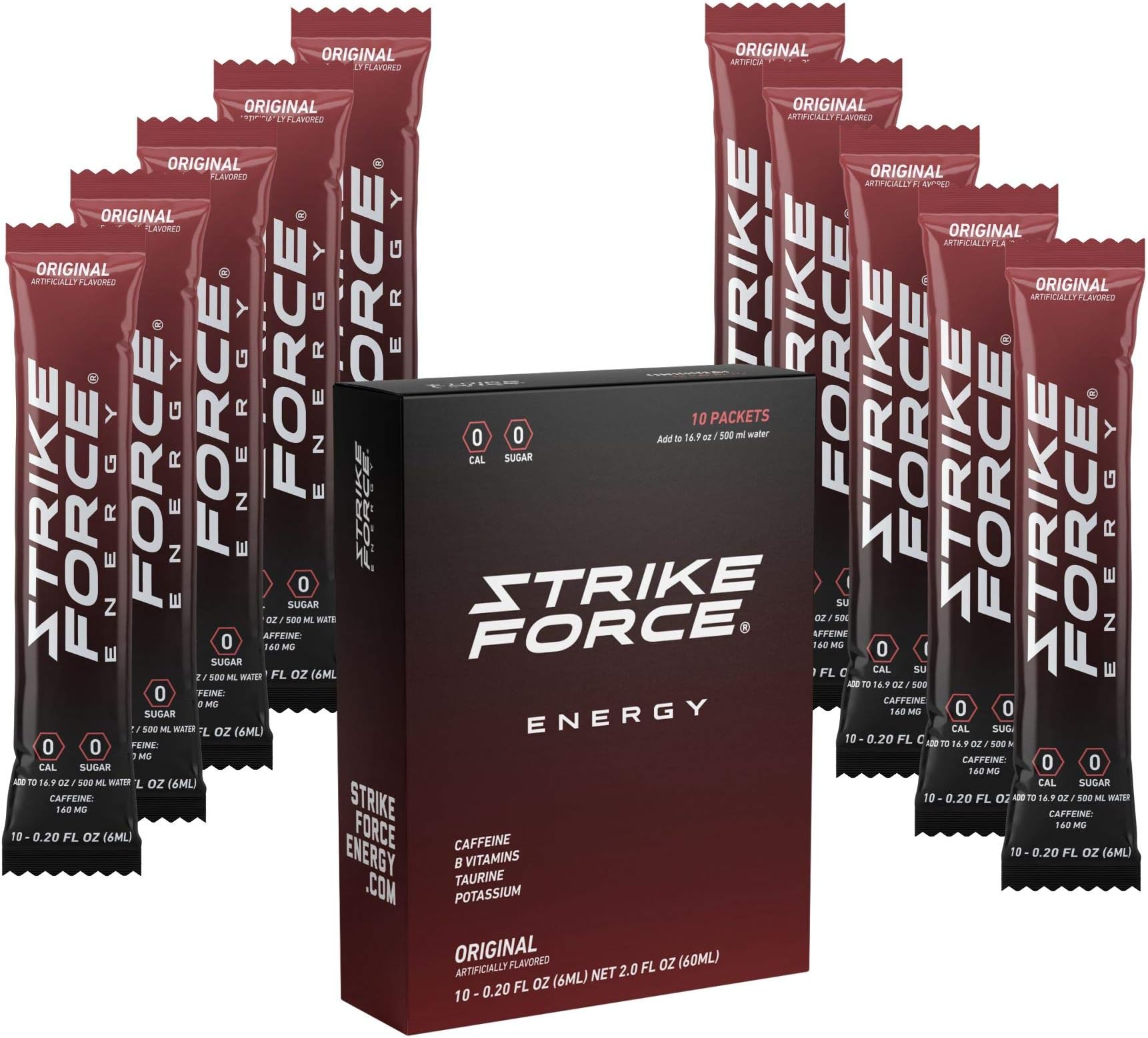 Strike Force Energy Drink Mix - Original Flavor - Natural Tasting Caffeine Drink - Turn Any Drink into a Healthy Energy Drink - Zero Calories, Keto Friendly, Sugar Free, Pre Workout (10 Liquid Packs)