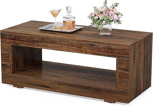 Miniatura 9 de Tribesigns Mesa de centro de madera para sala de estar, mesa de centro moderna de granja de 43.3 pulgadas con almacenamiento, mesa central