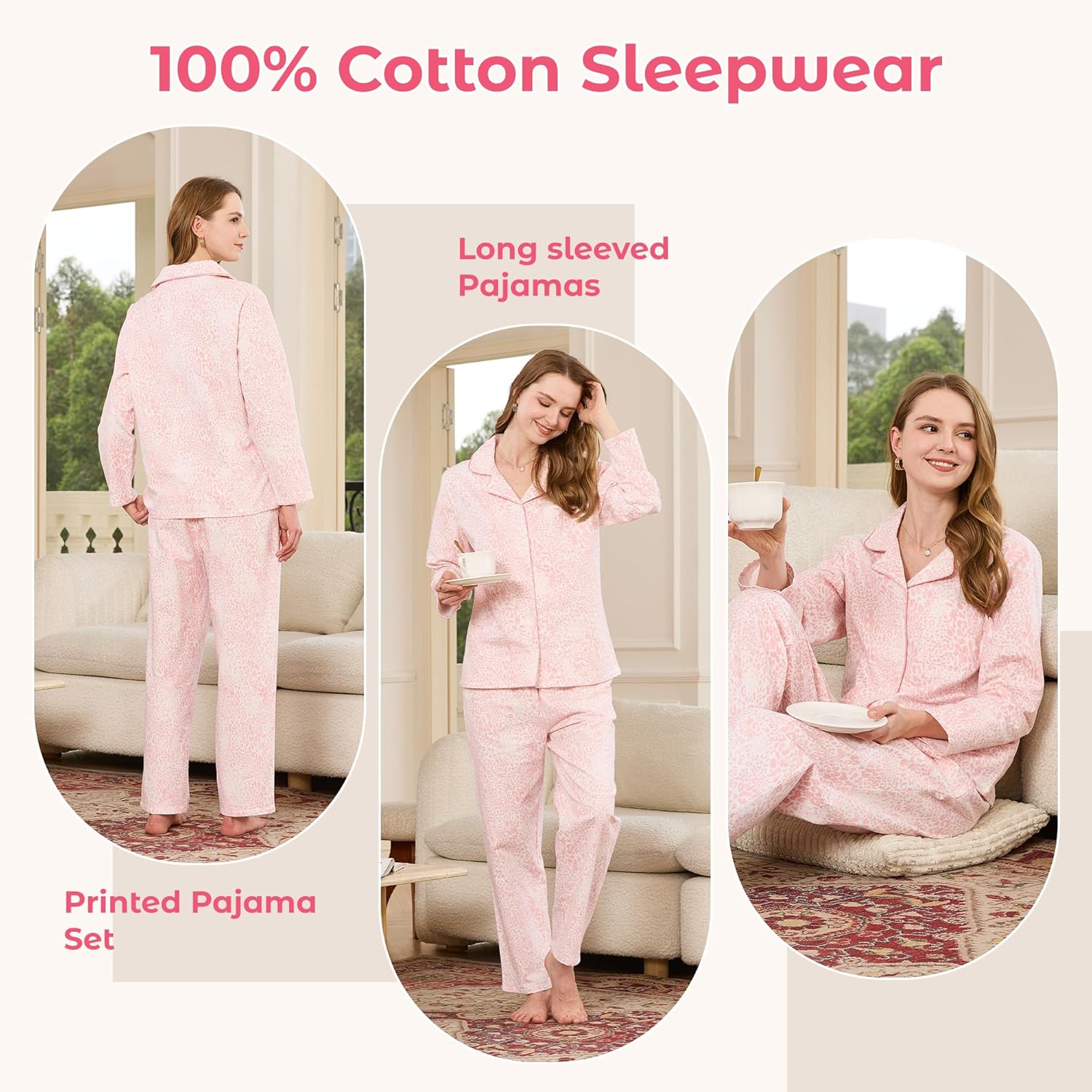 HEARTNICE Women's 100% Cotton Long Sleeve Pajama Set, 2-Piece Cozy Flannel Print PJs Button Up Ladies Sleepwear - Image 5