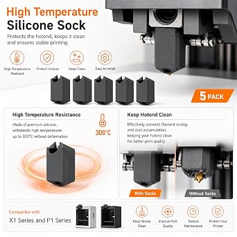 3D Printer Tools Kit for Bambu Lab P1P/P1S/X1/X1C/X1E, 3D Printer Accessories Includes Noozle Brush Kit, Silicone Sock, Clog Poke, PTFE Tube, Nozzle Cleaning Tools, Removal Scrapers, 5 Types of Files