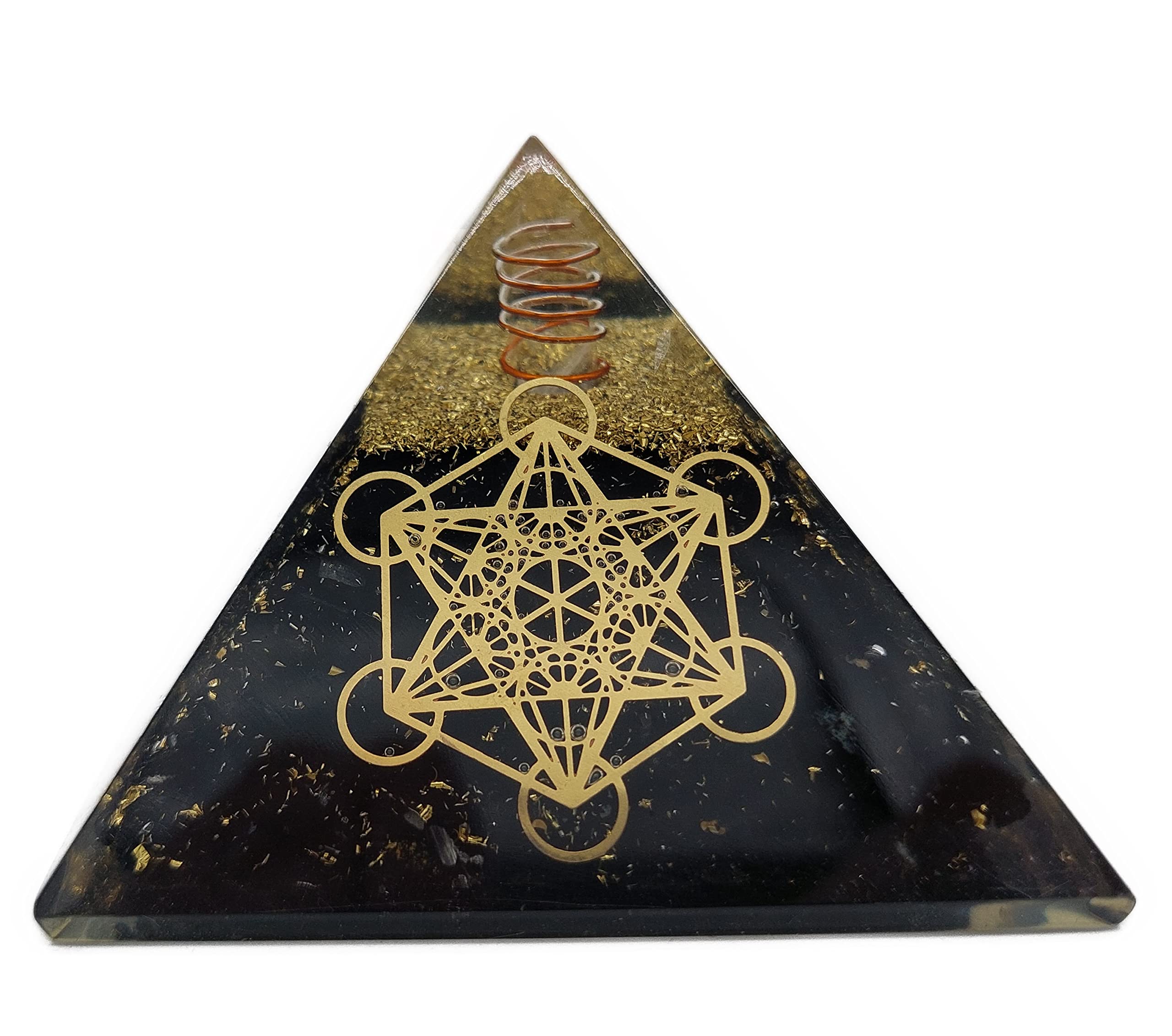 Energia PiratEnergia Piramide Orgonite (240 g/8 cm), pietra preziosa di tormalina nera con simbolo Metatrons cubo | Protezione energetica fortuna armonia
