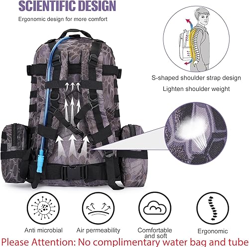 Miniatura 4 de CALUOMATT Mochila táctica militar para hombres, mochila militar negra para hombres y mujeres, Camuflaje negro-2, Negro