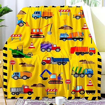 Cute Truck Construction Blanket Super Soft Flannel Throw Blankets Tractor Cars Blankets Bedding for Boys Girls Adults Gifts 50