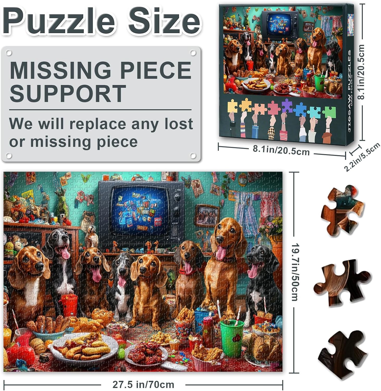 Jigsaw Puzzle 1000 Pieces for Adults Dachshund Feast Funny Dog Gathering Cute Wiener Dogs Party Playful Canine Art Premium Paper Puzzle Relaxing Challenge 27.5 x 19.7 Inches