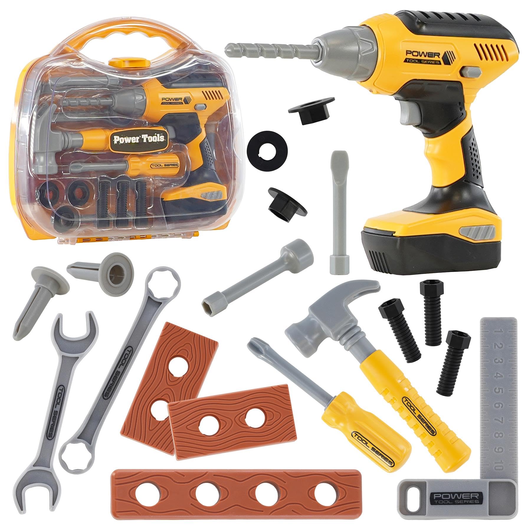 The Magic Toy Shop 20 Piece Kids Tool Set with Carrying Case - Toy Tool Kit with Electric Drill, Hammer & Screwdriver, Light & Sound, Educational Role Play - Children's Pretend Play & Early Learning