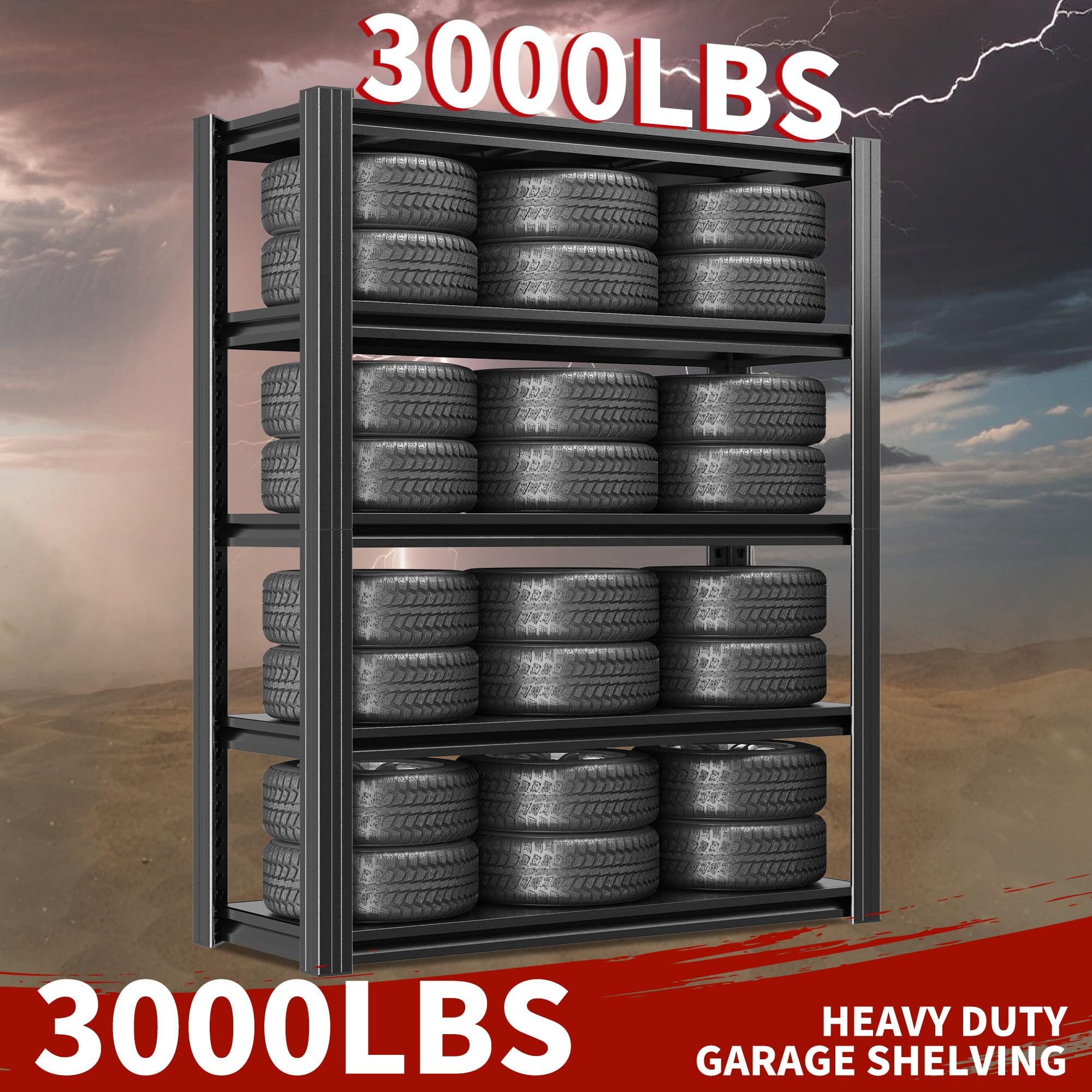 Garage Storage Shelves,Garage Shelving 2000lbs Heavy Duty Adjustable Steel Shelves 5 Tier Metal Shelf Organizer Storage Racks Tool Shelf and Industrial Shelving Warehouse Garage Unit: 78"*47.2"*18"