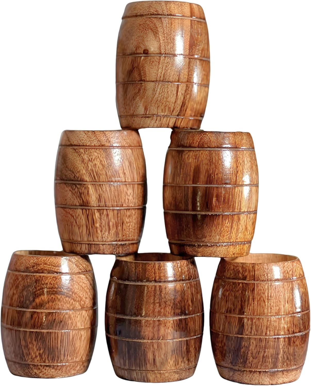 collectiblesBuy Handmade Mango Wood Cups Set of 6 Rustic Barrel Shaped Drinkware Eco Friendly Tea Coffee Beer Wine Mugs for Camping, Travel & Gift Use