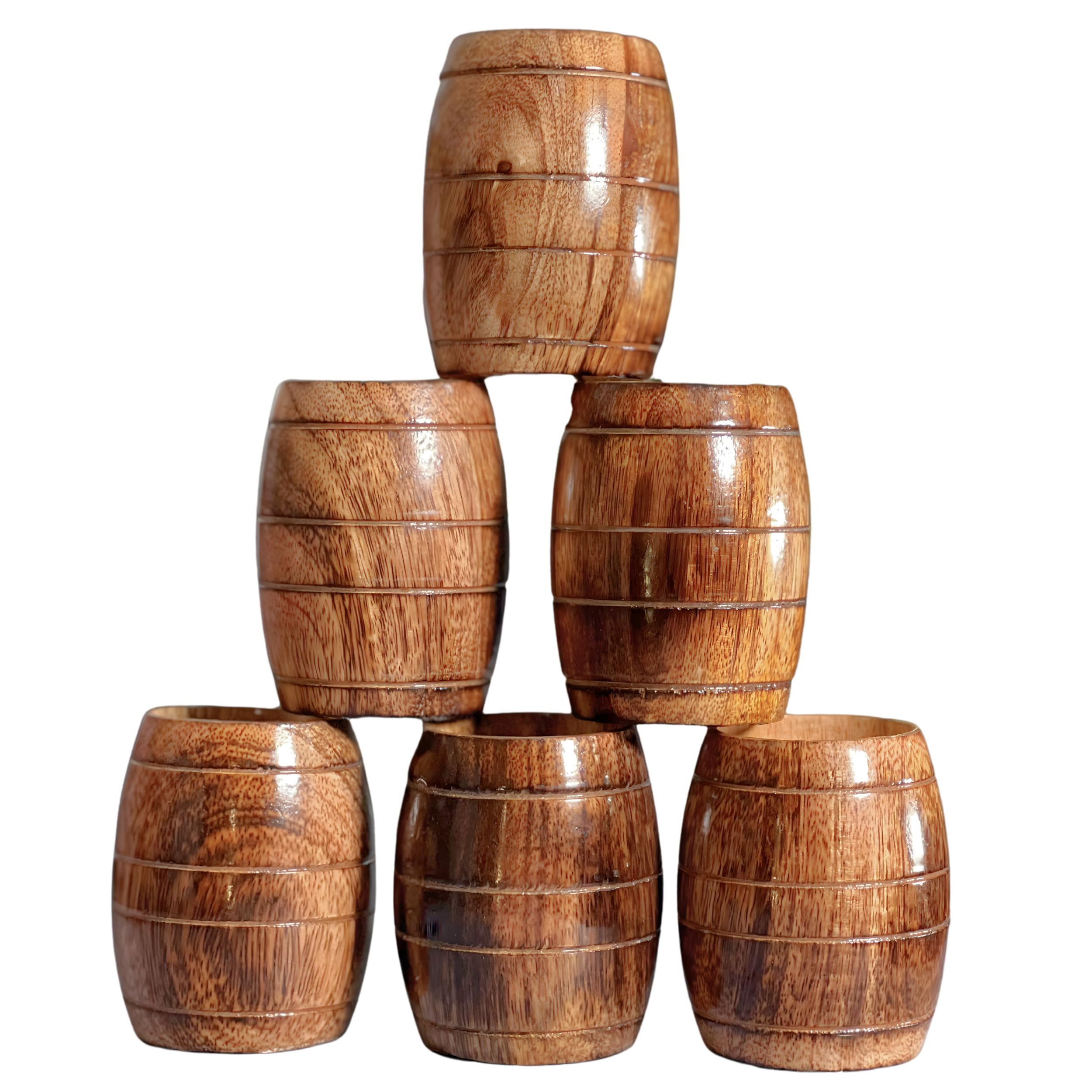 collectiblesBuy Handgefertigte Mangoholzbecher Set mit 6 Stück für Tee aus Holz, fassförmig, Bierkrug, Kaffeebecher, klein, Reisen, Camping, Trinken, tragbarer Becher für Männer, Weinbecher, Bierkrug,