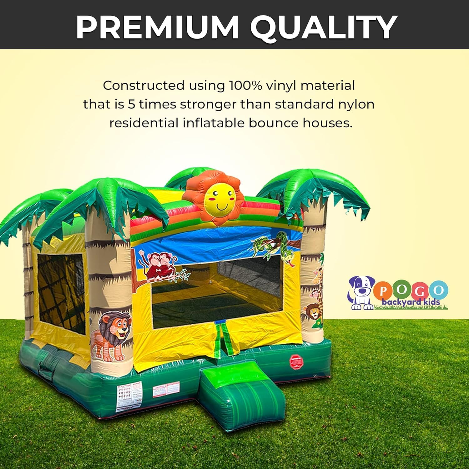 Crossover Inflatable Bounce House - Commercial Grade Party Playhouse Tropical Jungle Smiley Face Slide & Blower - for Kids & Toddlers - Backyard Outdoor Jump Fun - W/Stakes & Storage Bag 13x12x14.5ft
