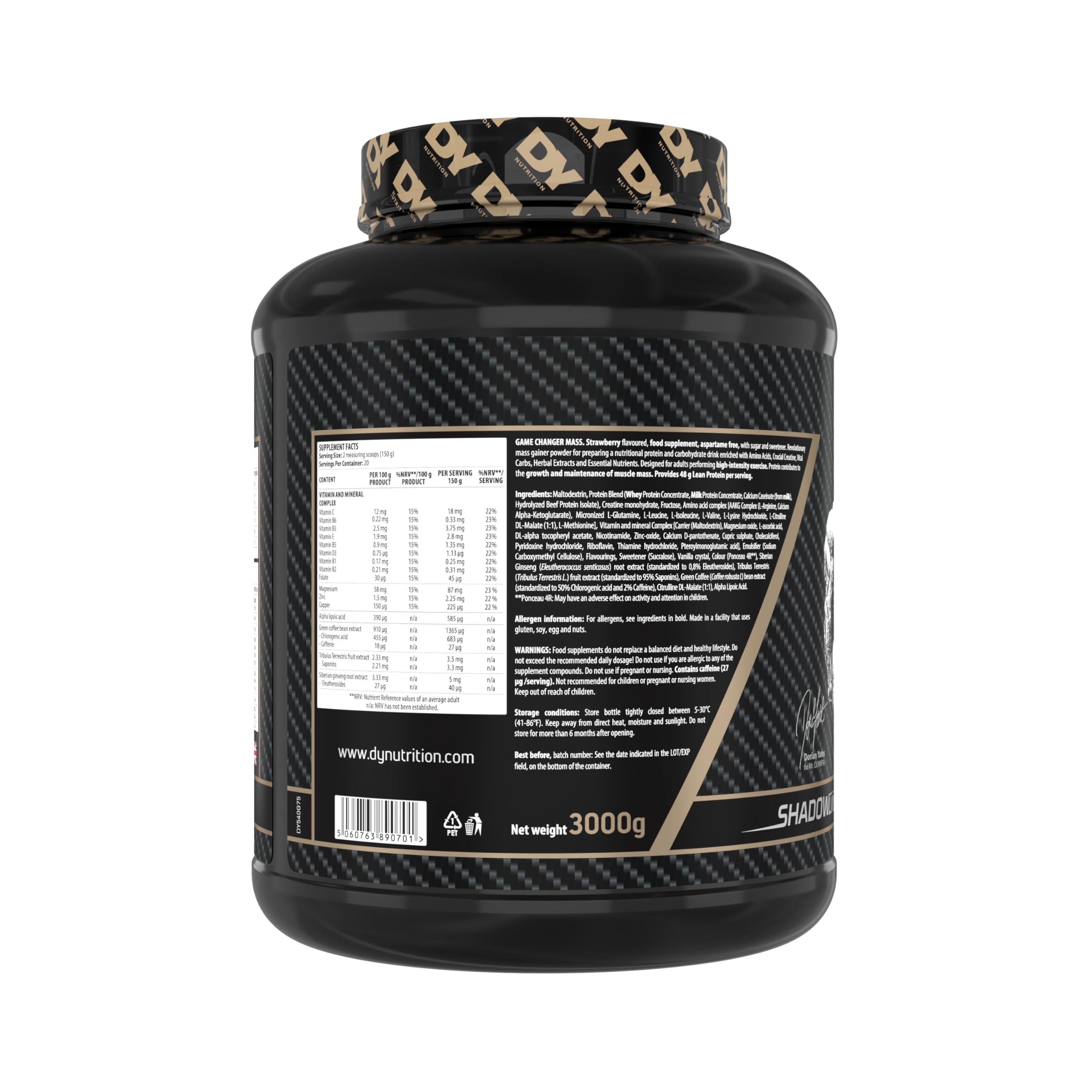 Dorian Yates Nutrition Game Changer Mass (3000g) Strawberry - Przyrost masy ciała - Z kreatyną