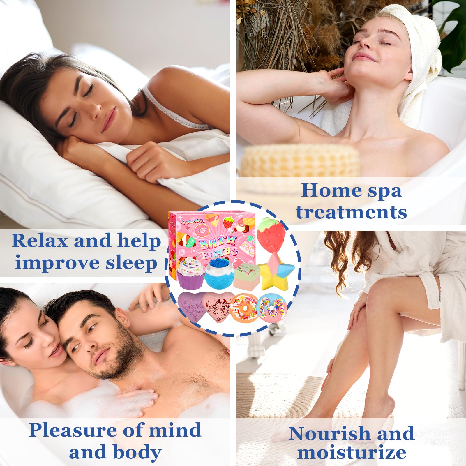 Bombes de Bain, Lot de 9 Coffret Cadeau Boules de Bain, Bombes de Bain Moussantes Biologiques et Naturelles, Coffret Cadeau Femme - pour Cadeau Femme, Fille, Enfants, Fete des Meres, Noël