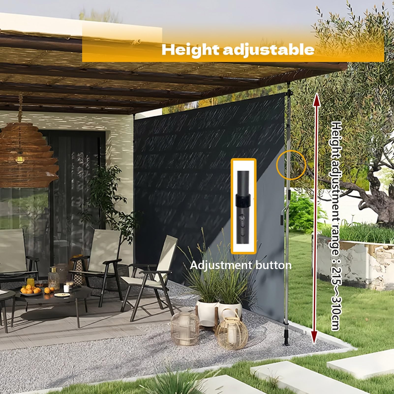 Tenda a rullo regolabile per esterni, tenda retrattile manuale con manovella, parasole verticale e per cortile, giardino, patio (marrone, 150 cm)