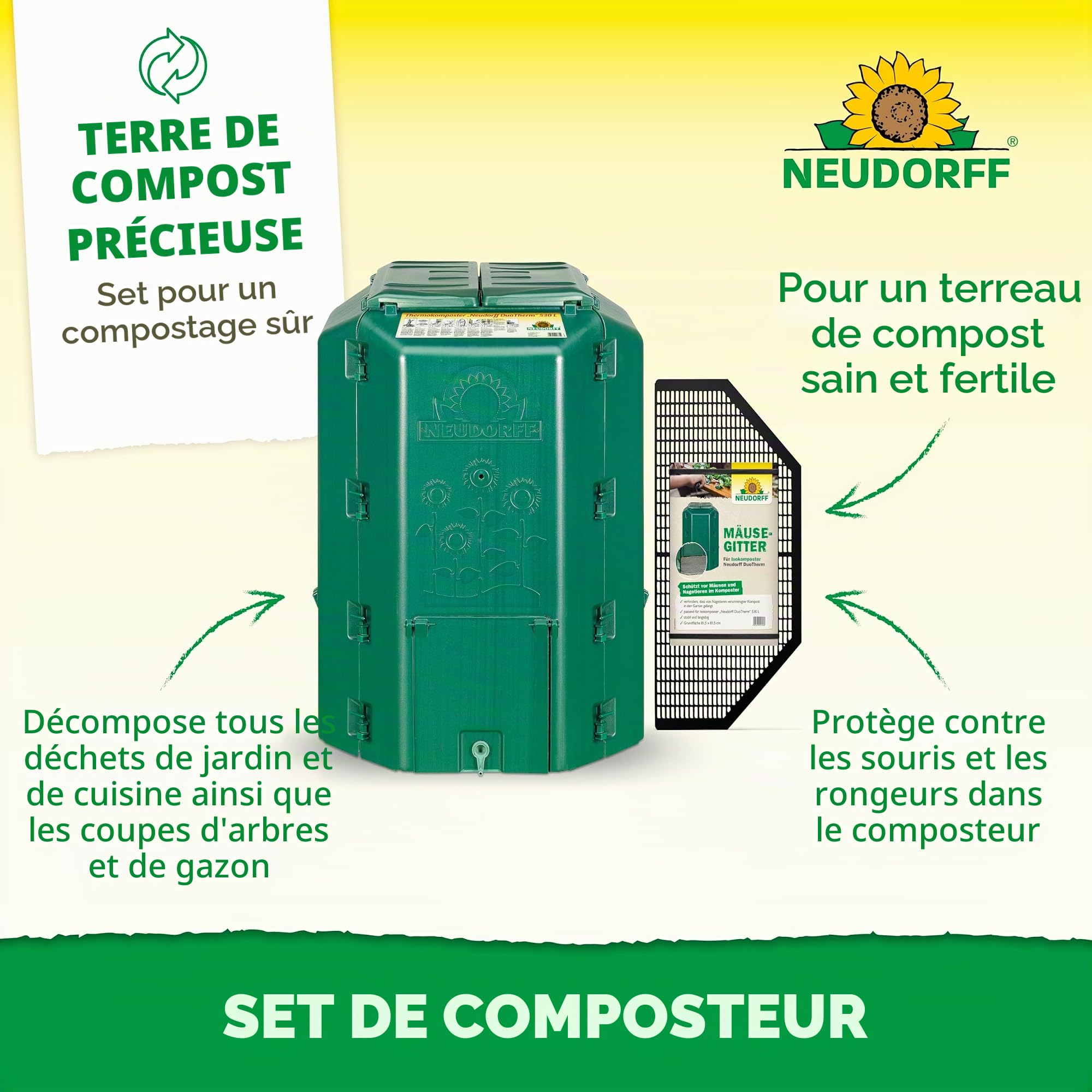 Neudorff 775 DuoTherm Composteur Thermique avec grilles de Protection Anti-rongeurs 530 l