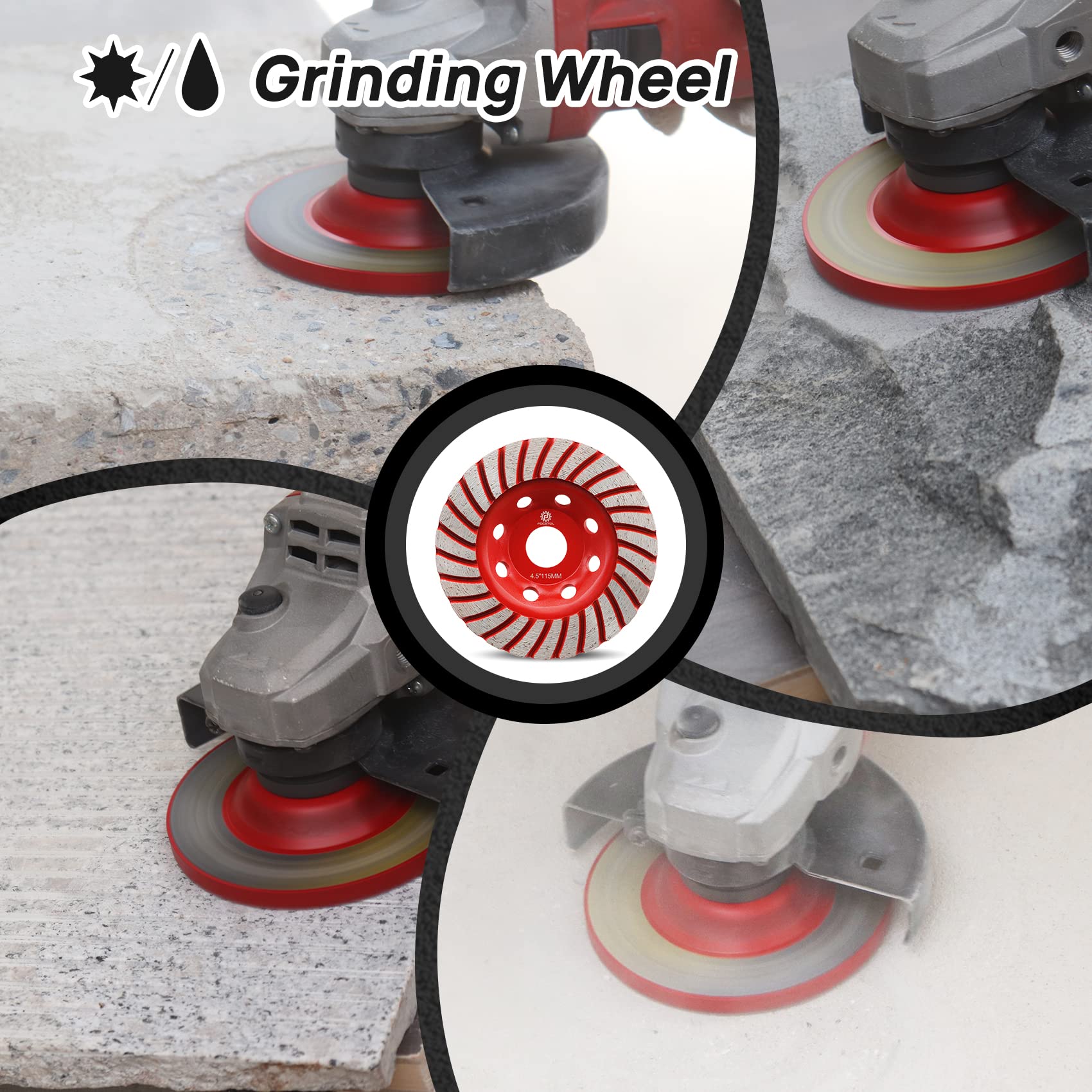 FOCSTOL Diamant Schleiftopf - 115mm x 22,23mm Turbo Reihe Schleifscheibe für Beton Granit Marmor Mauerwerk Künstlicher Stein für Winkelschleifer