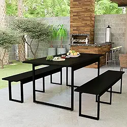 Mesa Com Bancos Estilo Industrial 160x80 6 Lugares Base De Ferro Para Sala De Jantar (Preto)