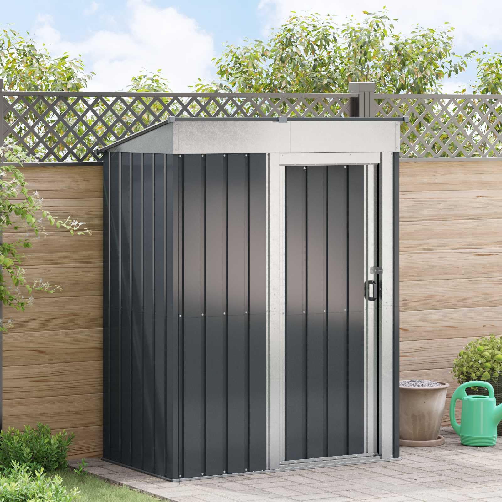 IKAYAA Cobertizo de Jardín Exterior 137 x 81 x 180 cm Caseta de Jardín Exterior Metálica Armario Exterior para Almacenamiento de Herramientas para Patio Terraza Antracita