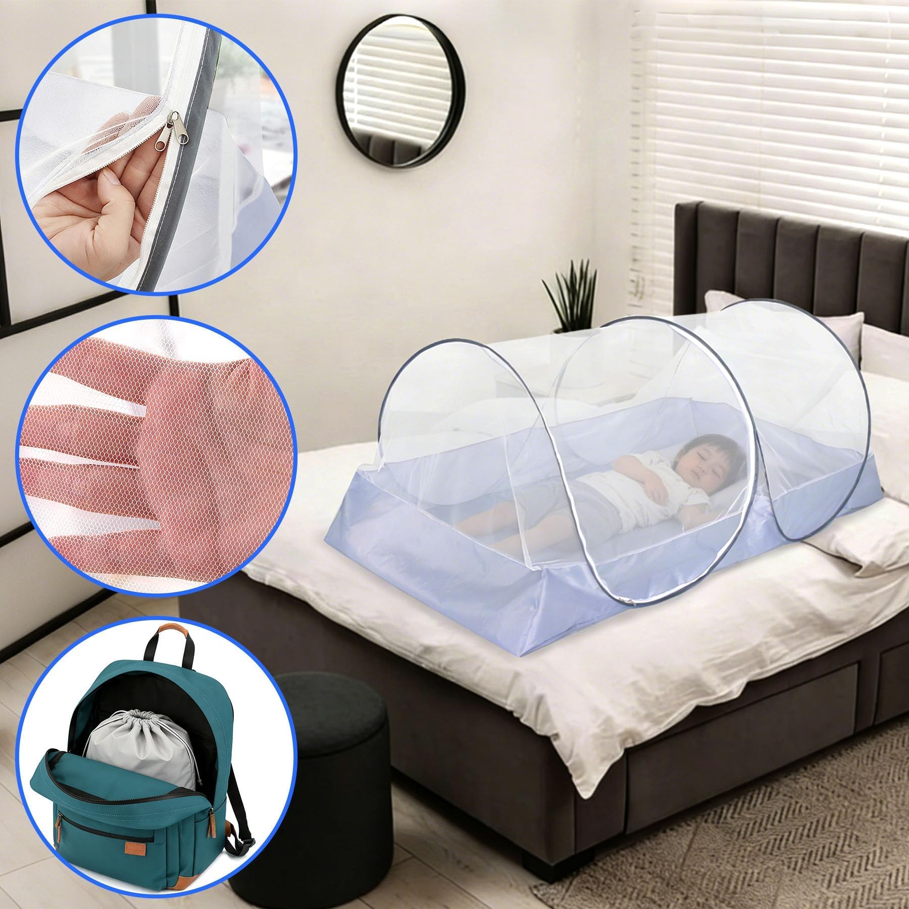 Mosquitera desplegable, 200 x 100 x 73 cm, mosquitera plegable, tienda de campaña portátil, para cama, viajes, camping al aire libre, cómoda, rápida y portátil