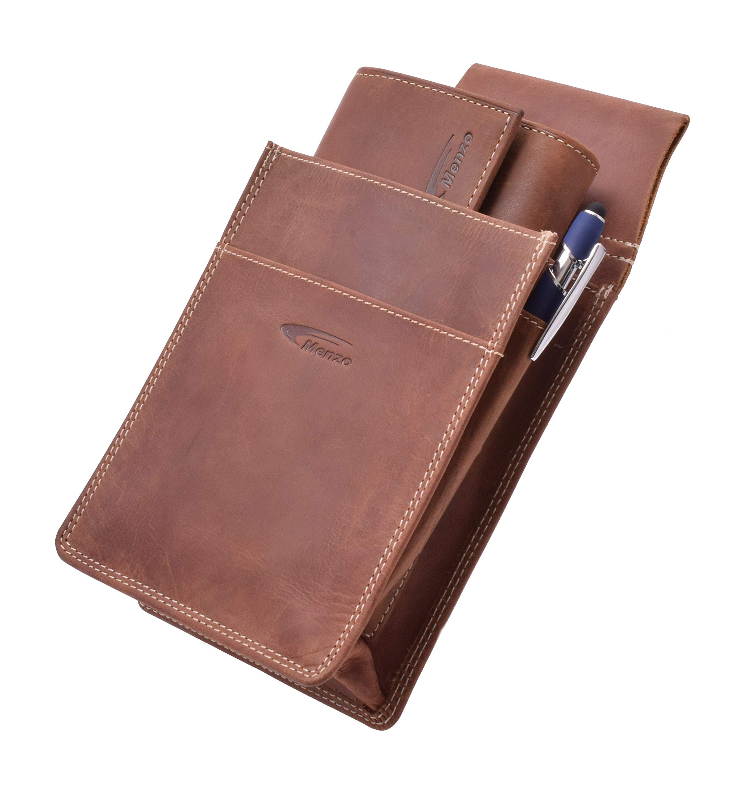 Menzo Kellnerbörsenset, Kellnerbörse + Holster, Kellnertasche + Halfter, echtes Leder für Damen und Herren (deltabraun)