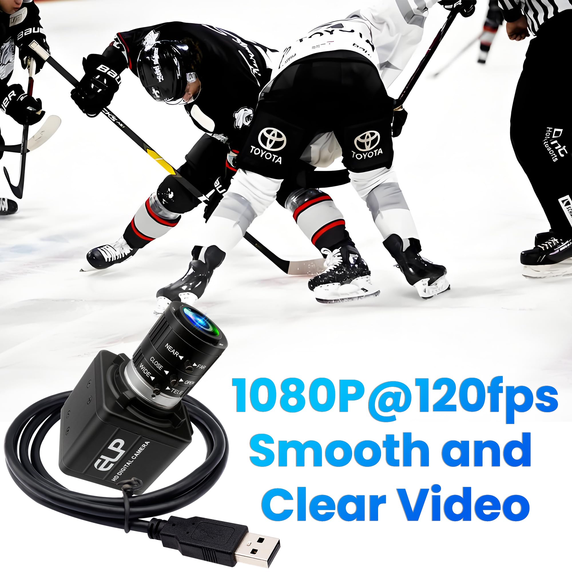 Cámara USB 4K 12 megapíxeles USB Webcam 1080P 120fps Cámara de golf de alta velocidad con zoom óptico manual 3X Lente de acercamiento Cámara de PC Plug and Play para transmisión en vivo,