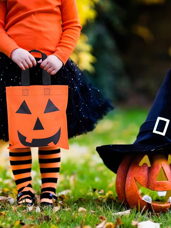 Boao 24 Pcs Halloween Pumpkin Tote Bags Gift Bags for Party, 7.9
