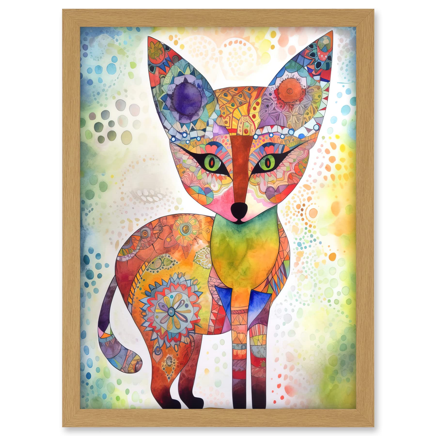 Artery8 Fox Folk Art Watercolour Painting Artwork Framed A3 Wall Art Print