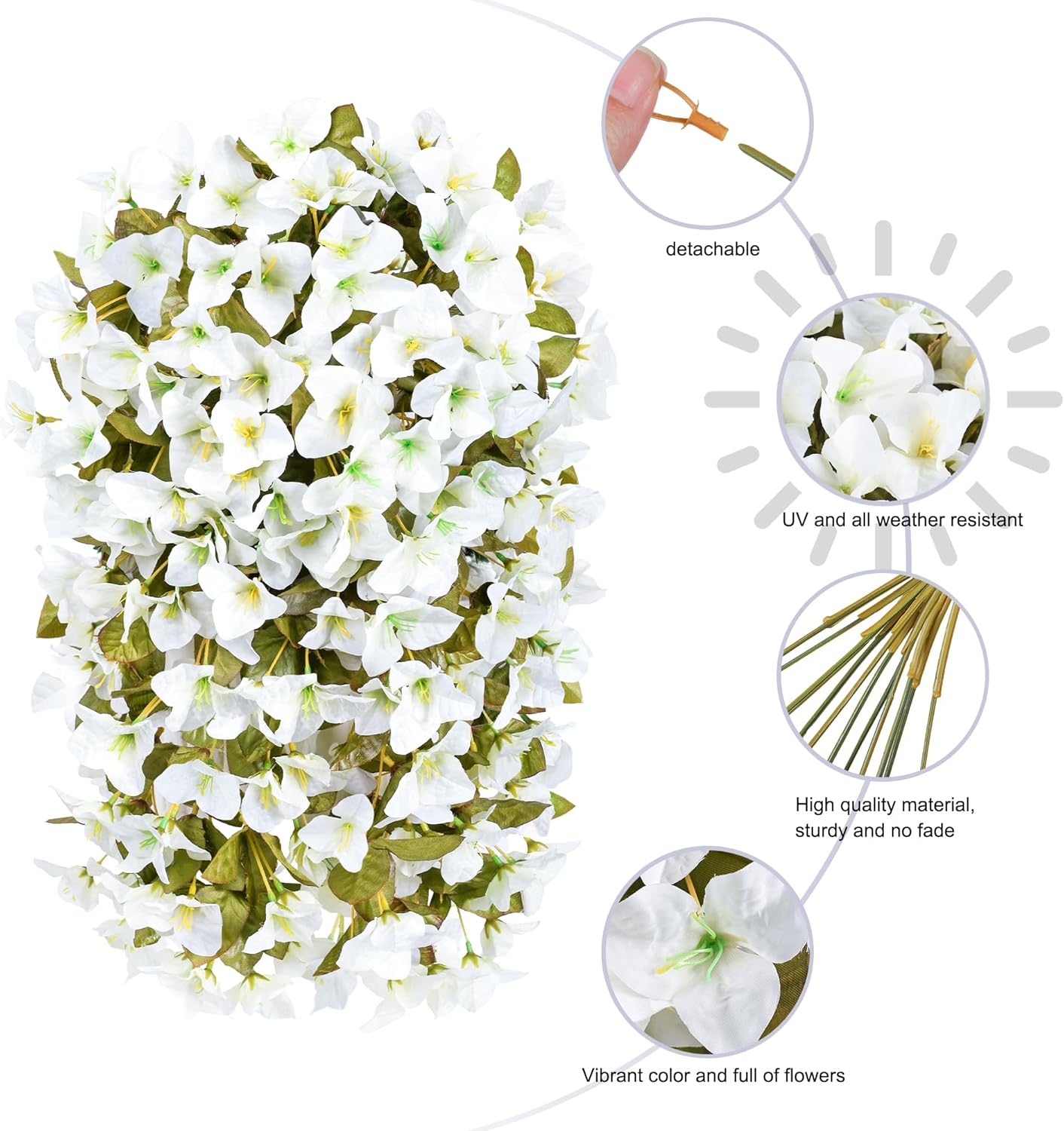 Bougainvillea Artificial Flowers Fake Plants for Outdoors Winter Decoration, 2 pcs Faux Long Trailing Vines UV Resistant Look Real White Silk Flowers for Outside Planter Front Door Porch Urn Yard Home - Image 7