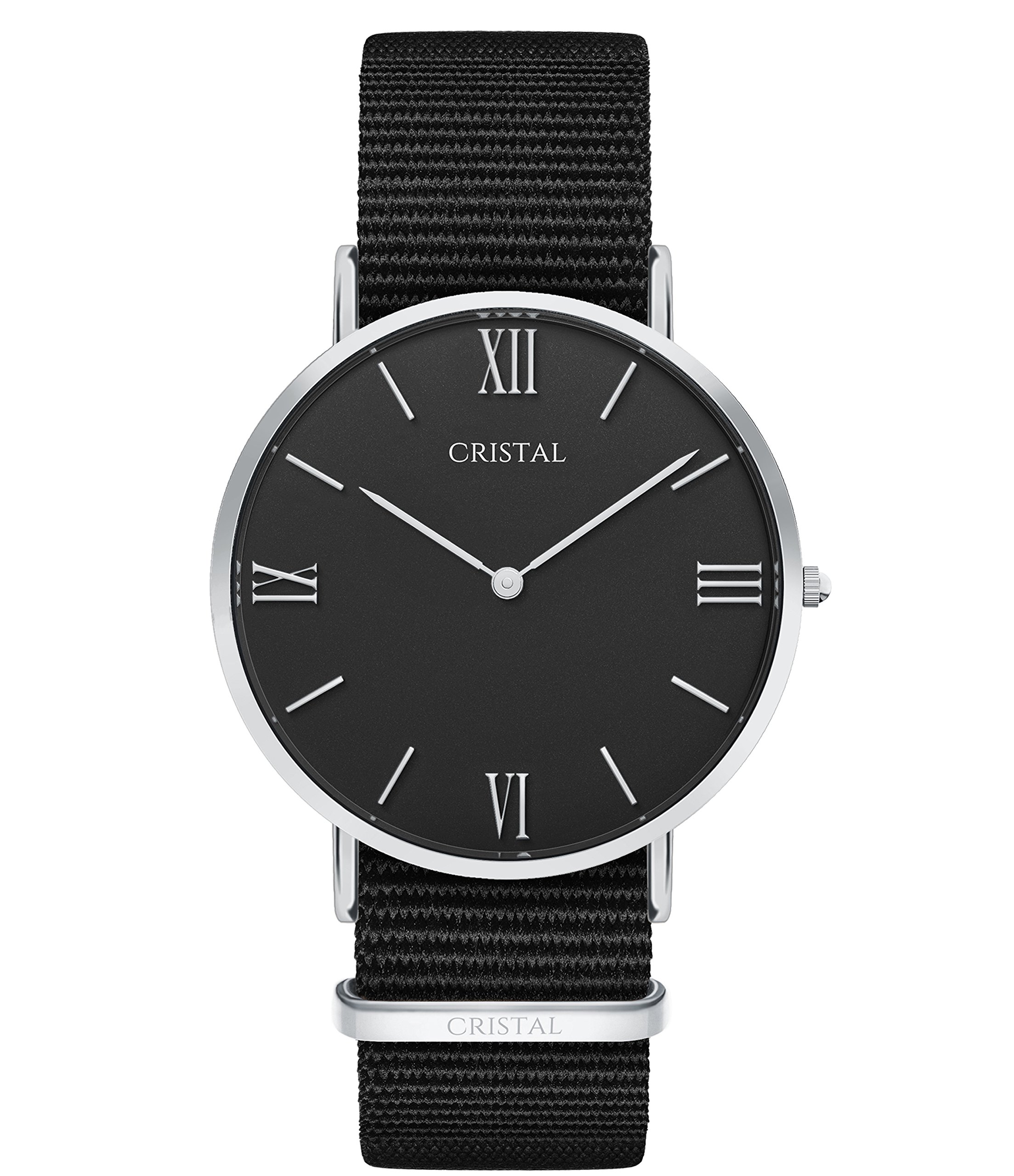 Cristal - Reloj de plata con pulsera de nailon, unisex