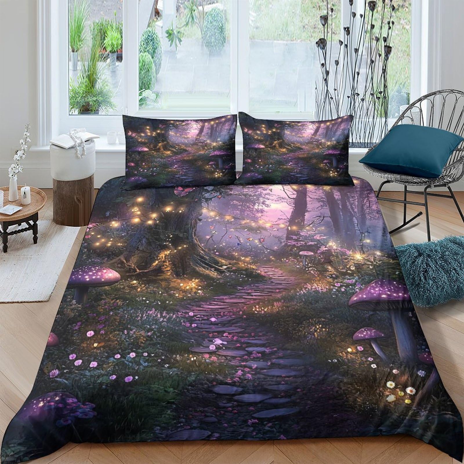 Ctjqhvkz Style-5 3D Printed Enchanted Forest Fitted Sheet Microfiber Soft Breathable Fairy Woodland Bed Cover For Bedroom Dorm Decor Single（135X200cm）
