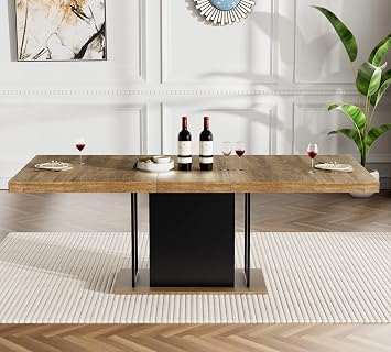 63-78.74 Extendable Dining Room Table for 4 6 8 10, Mid Century Modern Dining Table Kitchen Table with Sturdy Pedestal Base, Rectangular Expandable Dinner Table for Small Space, Dining Room,Black