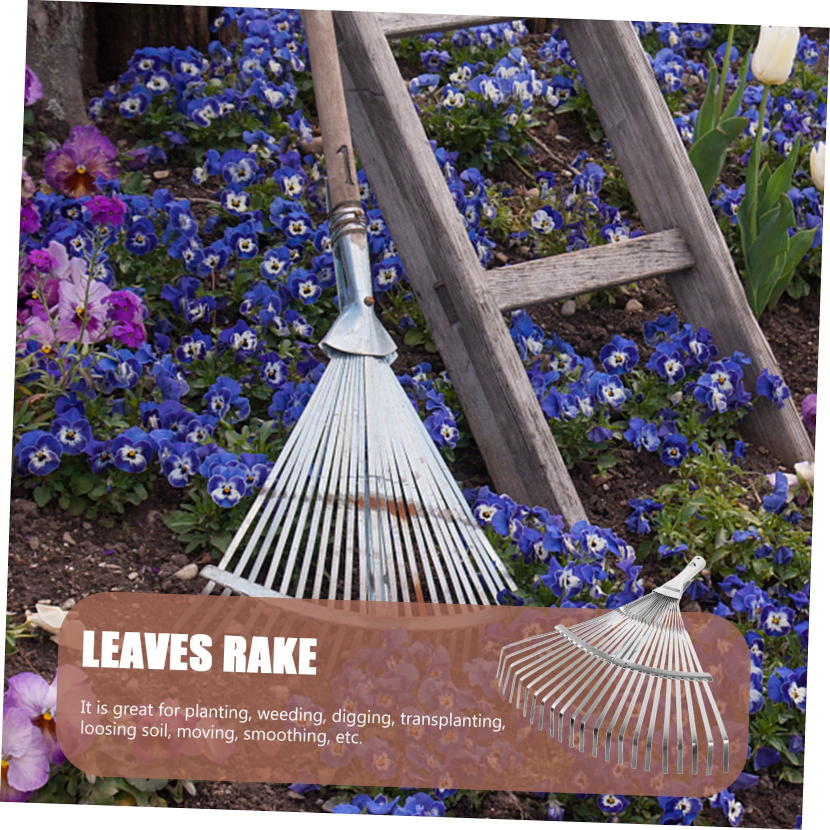 Ausziehbarer Gartenrechen aus Edelstahl Robuster Leichter Metallrechen zum Glätten und Bewegen von Laub im Garten Verschleißfest und Silberfarben