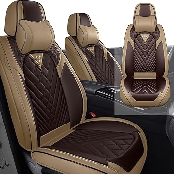 Car Seat Cover for Nissan Versa 2007-2025, Waterproof Durable Premium Leather Seat Cover, Comfortable Breathable Personalized Sports seat Covers.2 Seats Luxury,Cream Coffee