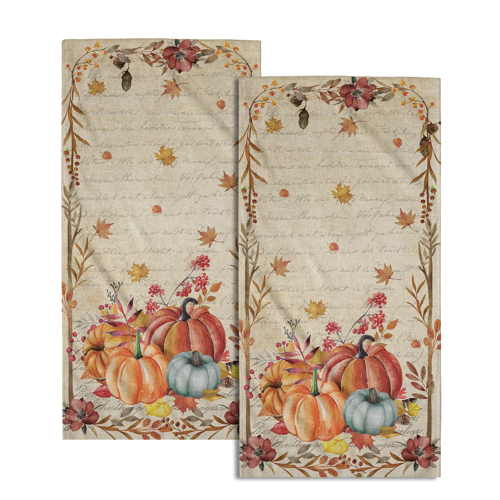 Giwawa Fall Retro Pumpkin Hand Towels Set of 2 Flower Leaves Fingertip Towel Decorative Soft Highly Absorbent Bath Towels for Home Hotel Gym Spa