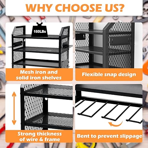 Miniatura 5 de Nidouillet Organizador de herramientas eléctricas, soporte de pared para taladro de 4 capas, estante de almacenamiento de herramientas eléctricas