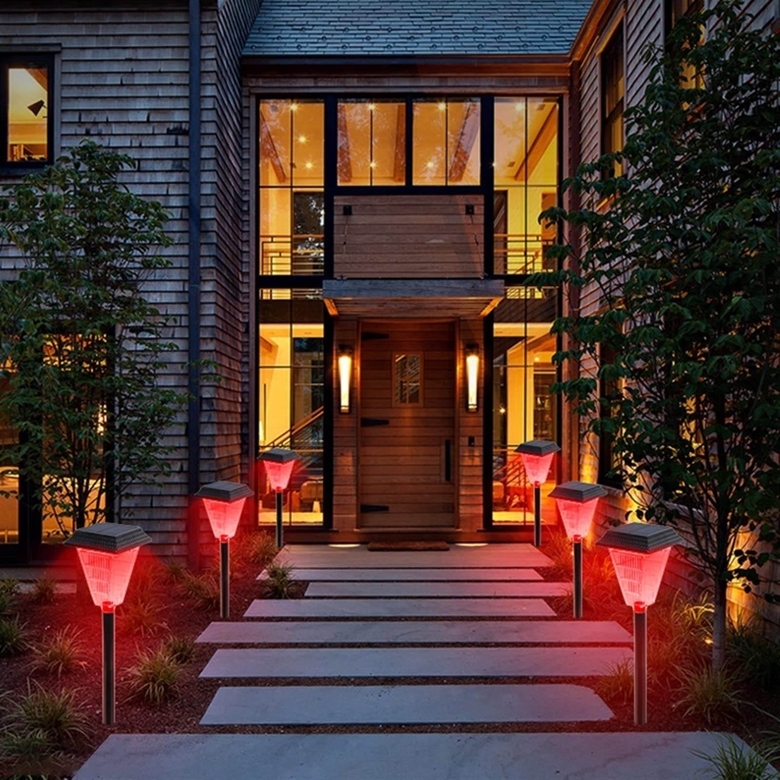 Solar-Flammenlichter, wasserdichte Sicherheitslichter, Landschaftsdekorationslicht, Dämmerung bis Morgendämmerung, Sicherheits-Solarflamme for Gartenwege Lampen (Color : Red)