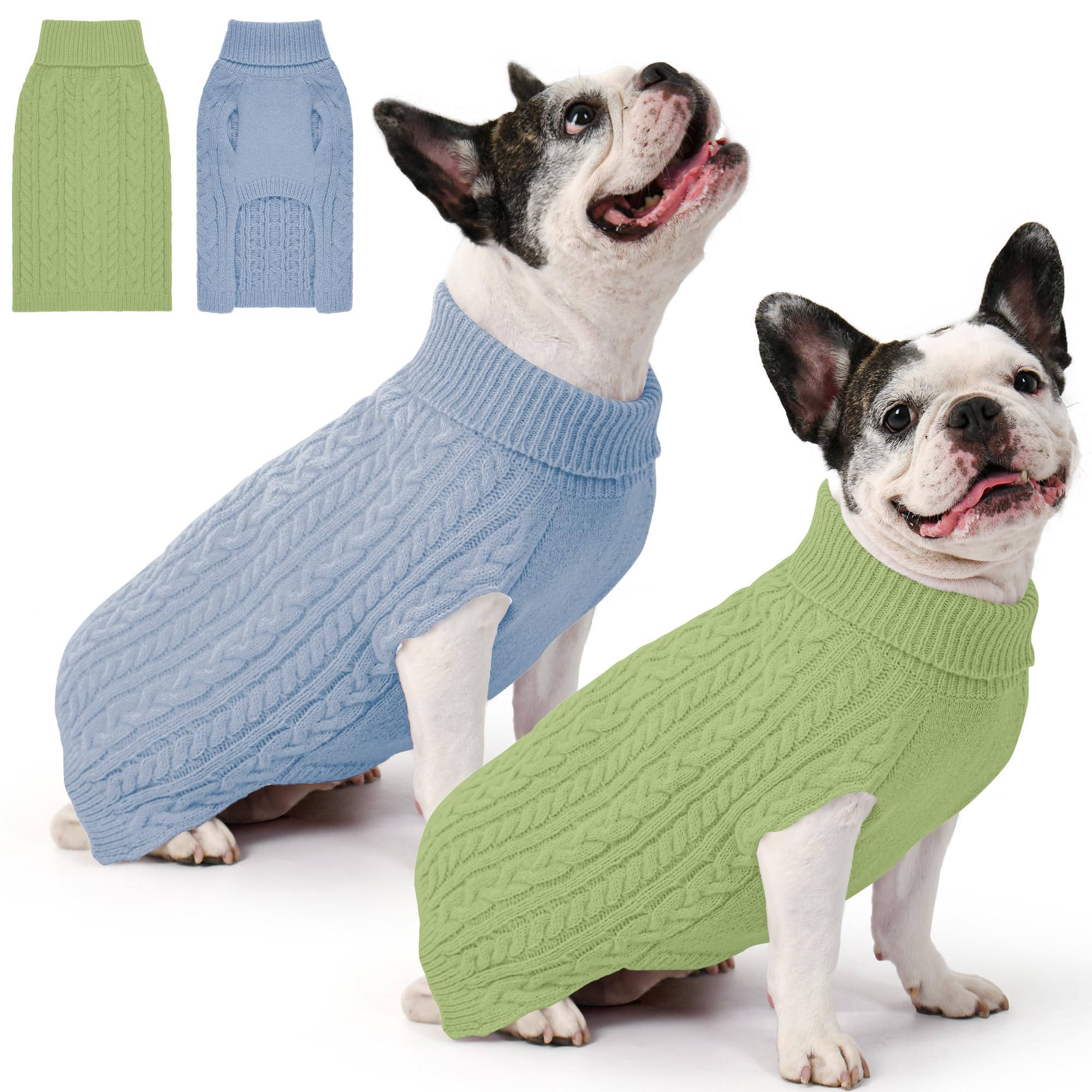 Dog Sweater 2 Pack for Medium Dogs, L, Blue &amp; Green