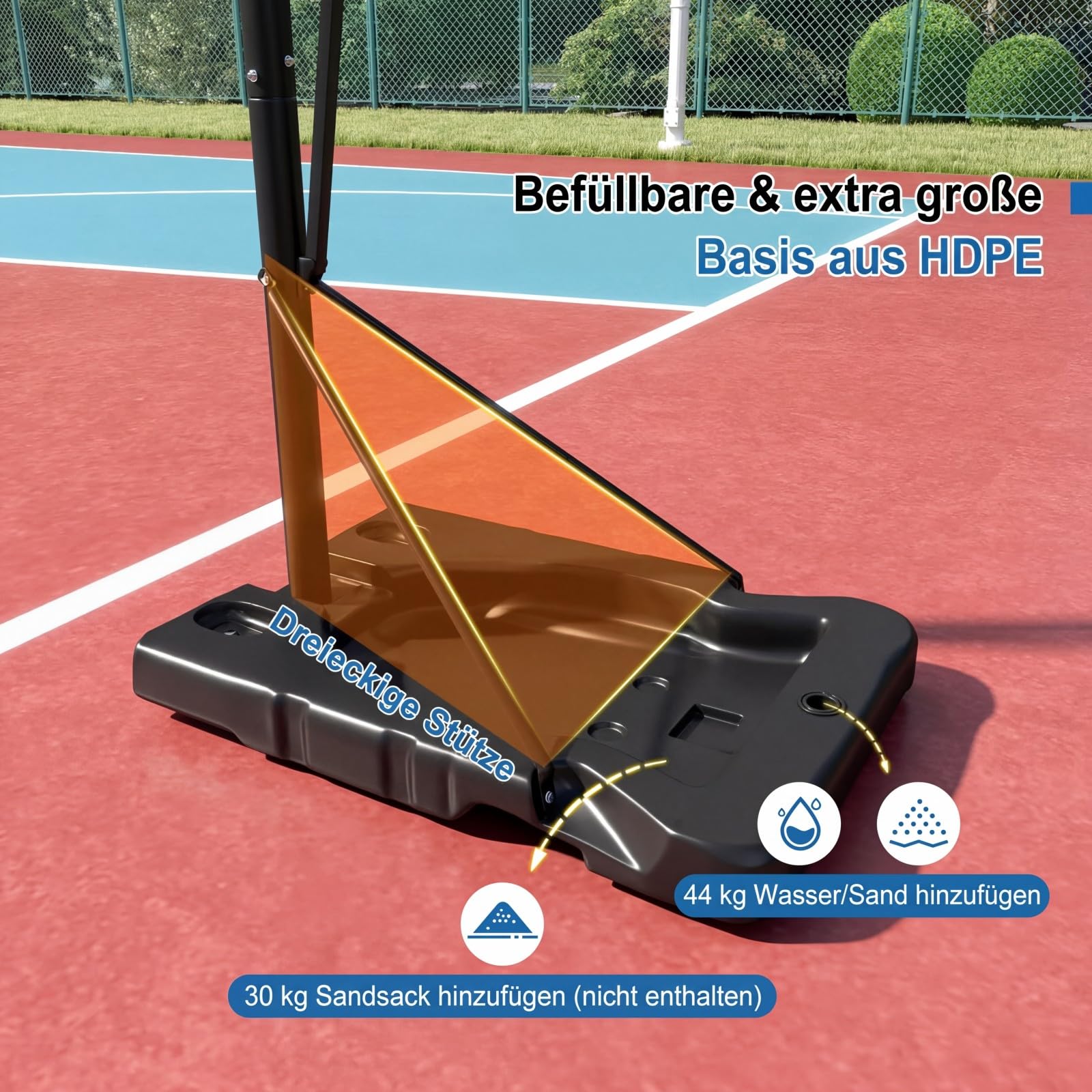 GYMAX Basketballkorb Outdoor, verstellbare Korbhöhe 204-358 cm, Basketballständer mit Rollen & befüllbarer Basis