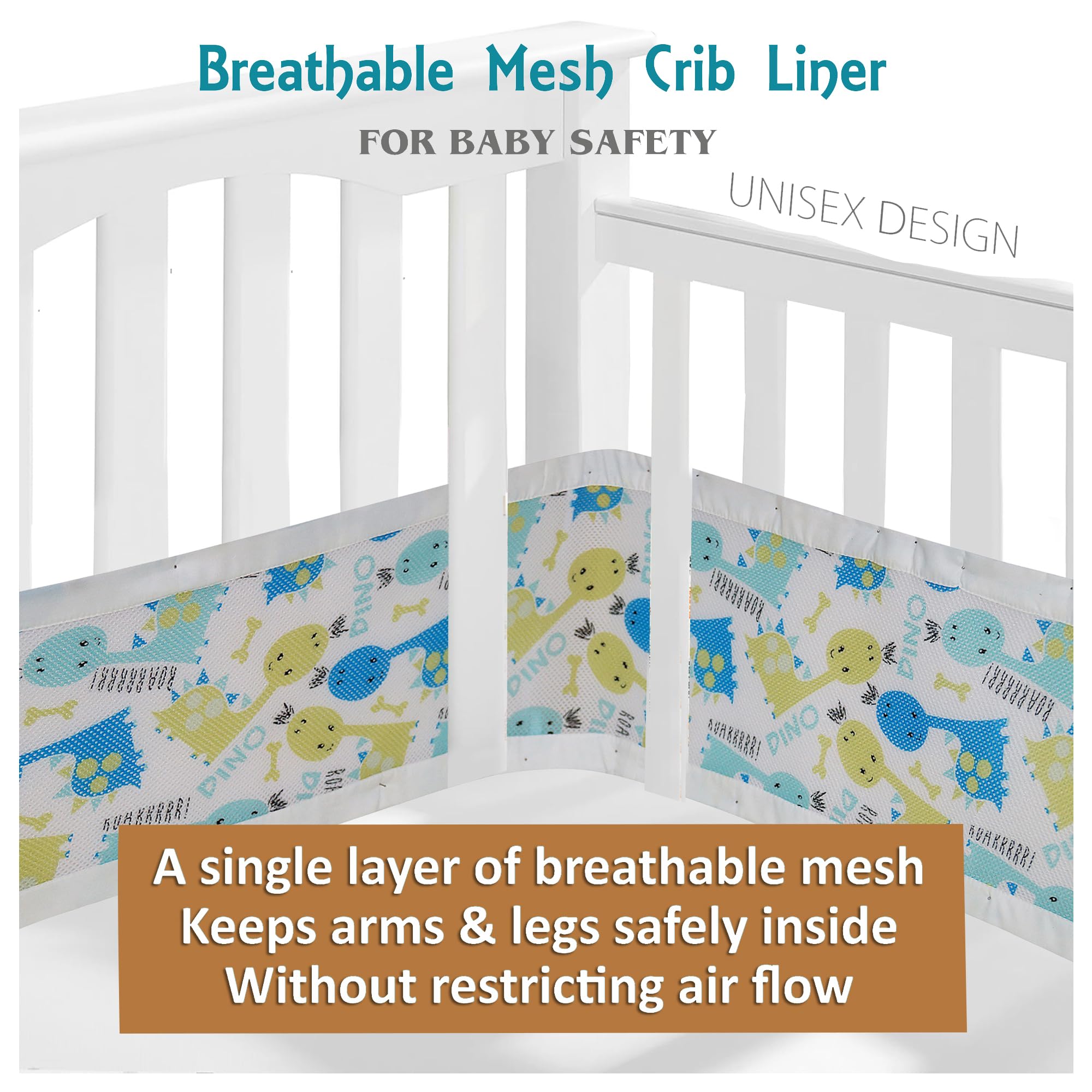 Oscar Home Breathable Mesh Crib Liner Best for Your Baby Safety | Fits Full Four Sides of Crib Bed 28 x 360 cms (Esquire Premium) 1